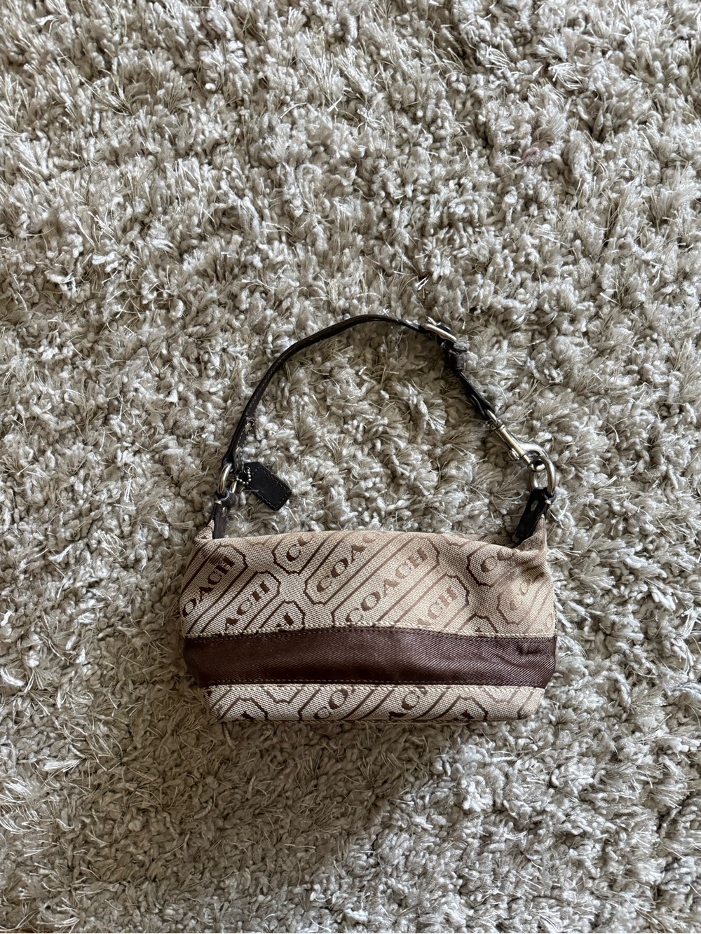 Coach Beige and Brown Signature Jacquard Mini Handbag